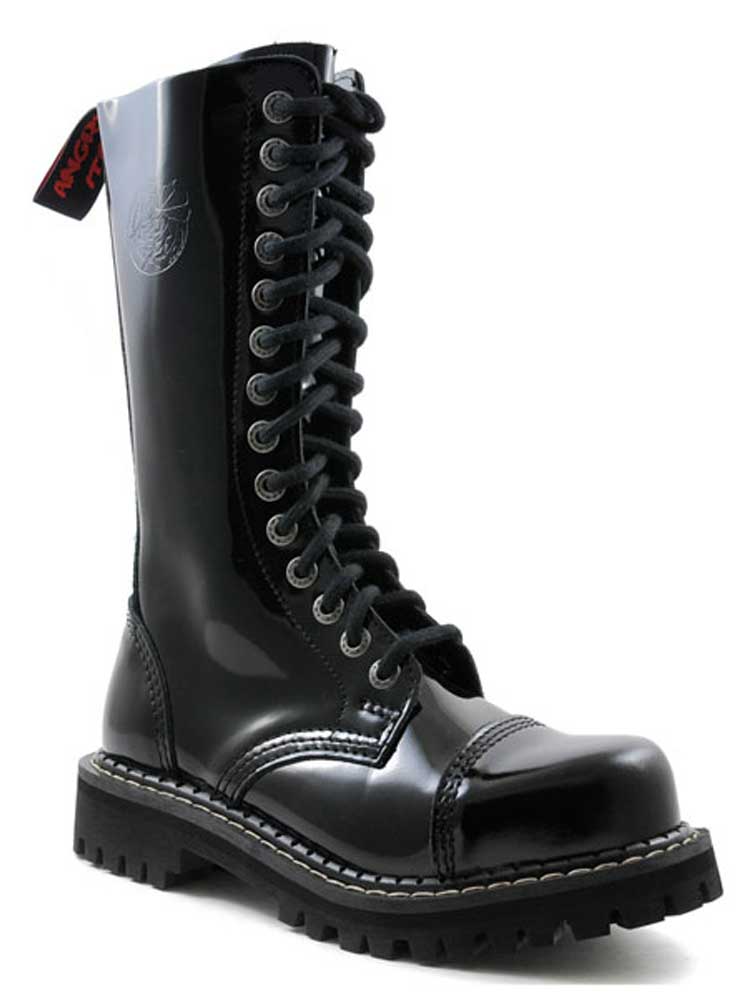 14-Loch Schnürstiefel Boots Lackleder mit RV und Stahlkappe