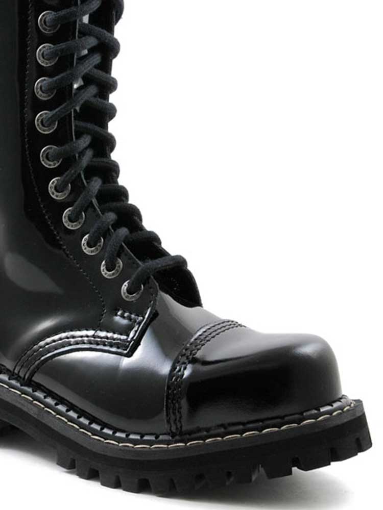 14-Loch Schnürstiefel Boots Lackleder mit RV und Stahlkappe