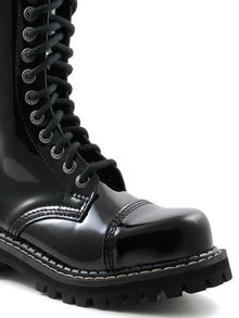 14-Loch Schnürstiefel Boots Lackleder mit RV und Stahlkappe