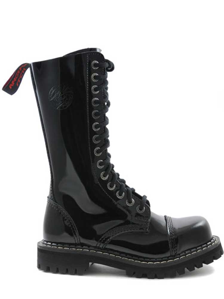 14-Loch Schnürstiefel Boots Lackleder mit RV und Stahlkappe