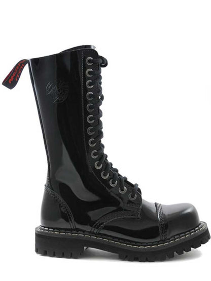 14-Loch Schnürstiefel Boots Lackleder mit RV und Stahlkappe
