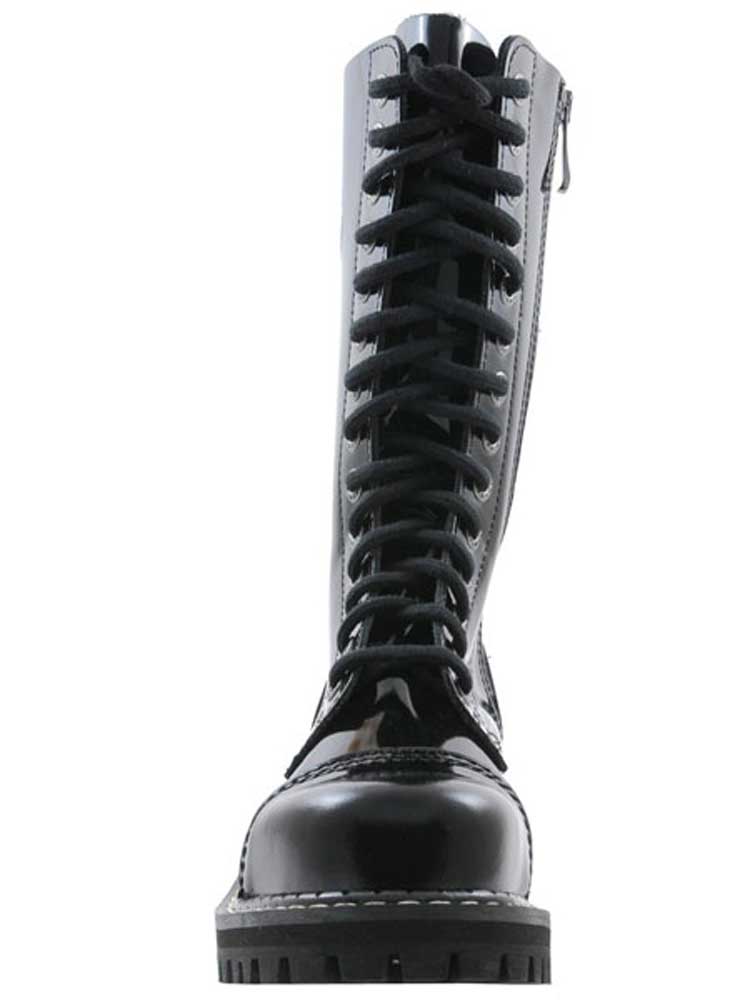 14-Loch Schnürstiefel Boots Lackleder mit RV und Stahlkappe