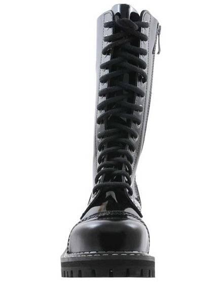 14-Loch Schnürstiefel Boots Lackleder mit RV und Stahlkappe
