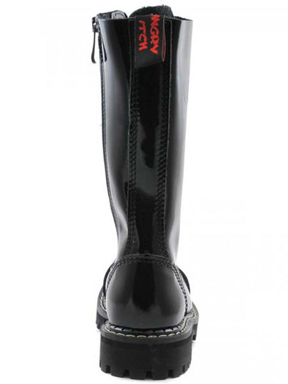 14-Loch Schnürstiefel Boots Lackleder mit RV und Stahlkappe
