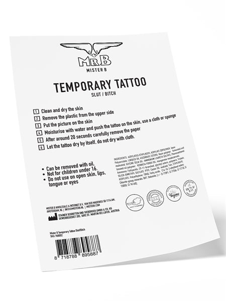Mister B Temporary Tattoo SLUT/BITCH
