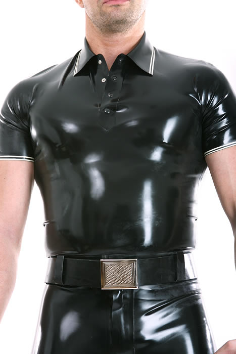 Gummi Polo-Shirt mit schmalen Doppelstreifen BLAU