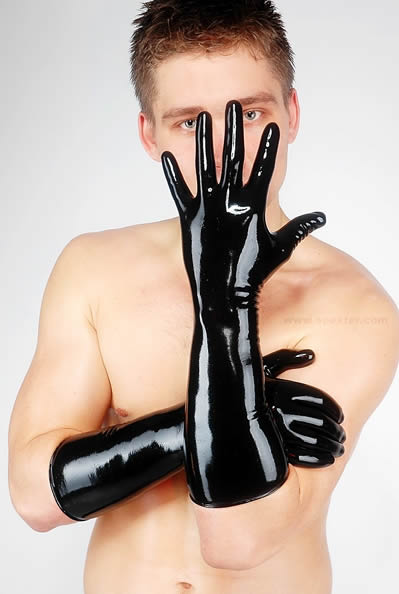 Gummi-Handschuhe Ellbogenlang 0.4mm SCHWARZ - S