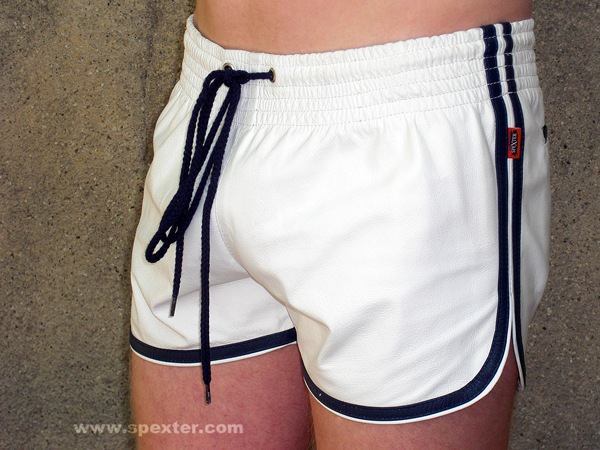 Leder-Sport/Boxershort, weiss-blau