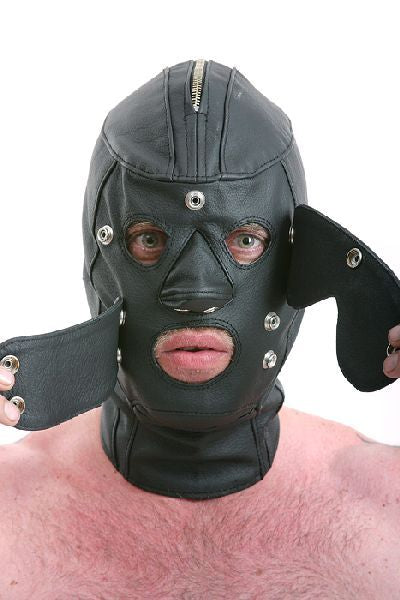 Ledermaske mit Mund- und Augenklappe - S o. Penisknebel