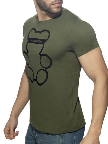 ADDICTED Bear Rundhals T-Shirt - khaki