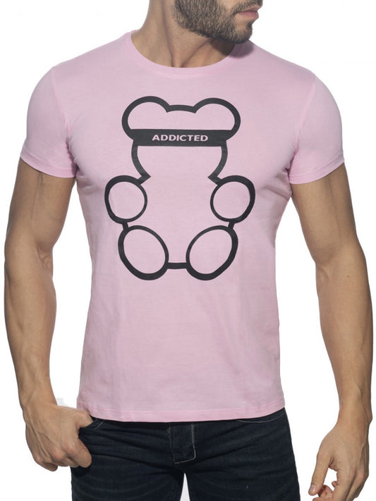ADDICTED Bear Rundhals T-Shirt - pink