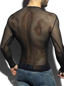 ES COLLECTION Mesh Langarm T-Shirt schwarz