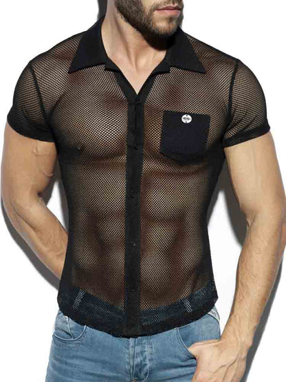 ES COLLECTION Mesh Shirt Kurzarm schwarz