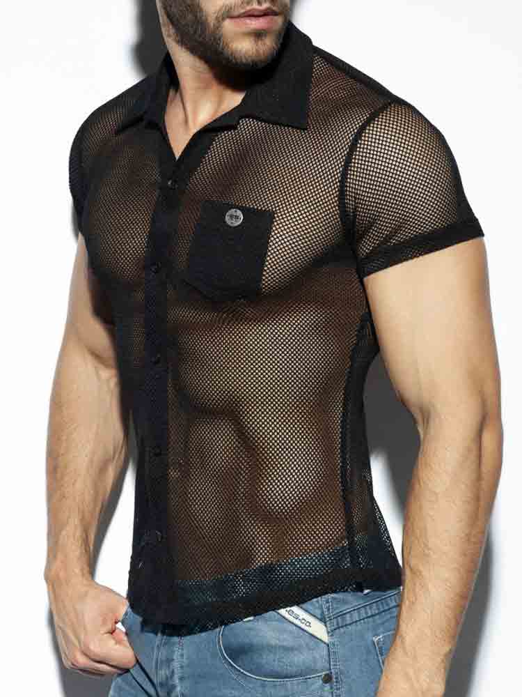 ES COLLECTION Mesh Shirt Kurzarm schwarz