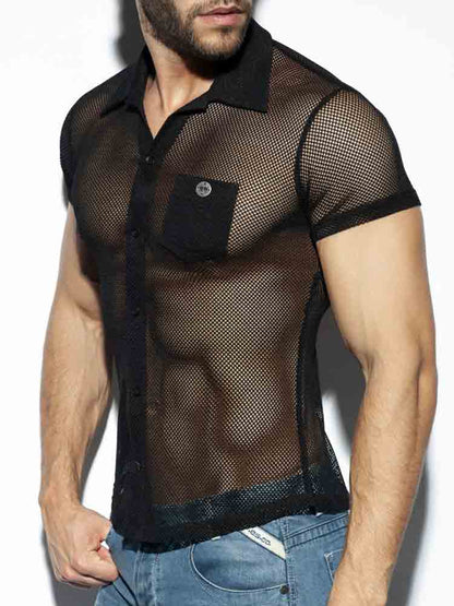 ES COLLECTION Mesh Shirt Kurzarm schwarz