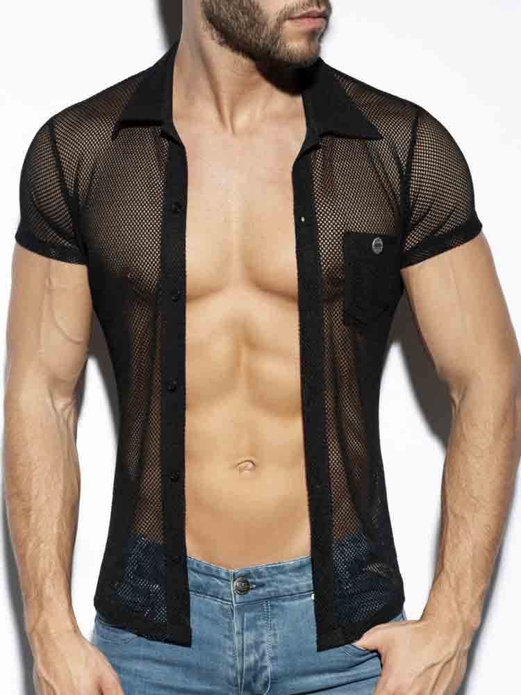 ES COLLECTION Mesh Shirt Kurzarm schwarz