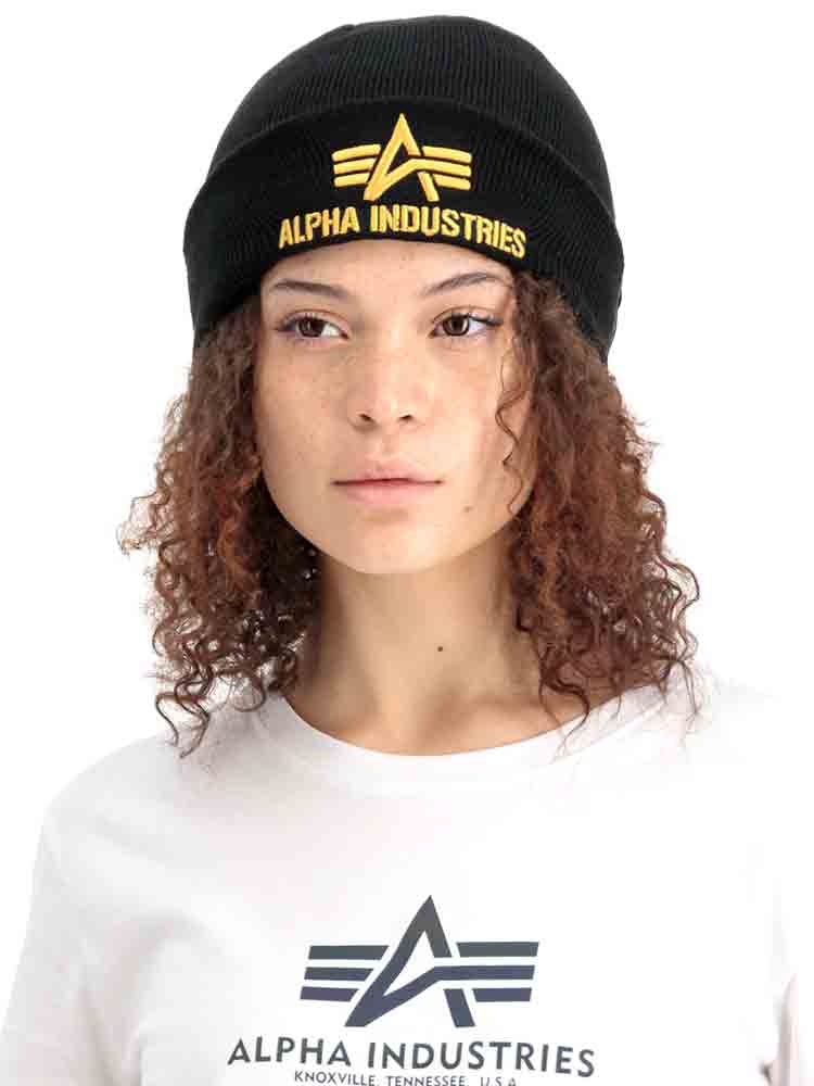 Alpha Industries 3D Beanie schwarz-gelbgold