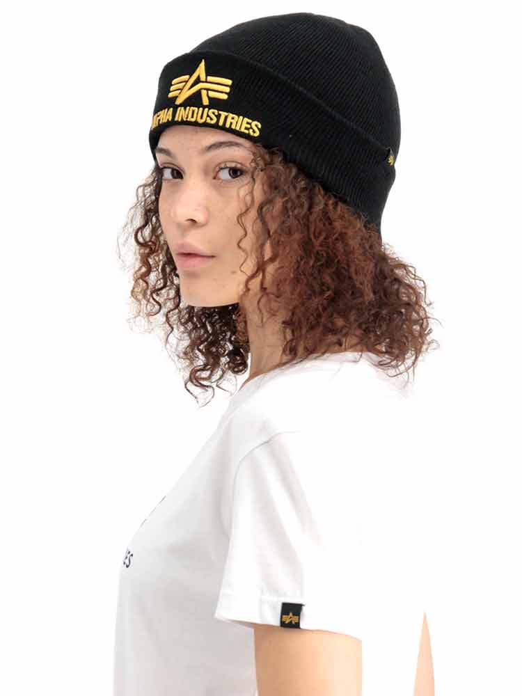 Alpha Industries 3D Beanie schwarz-gelbgold