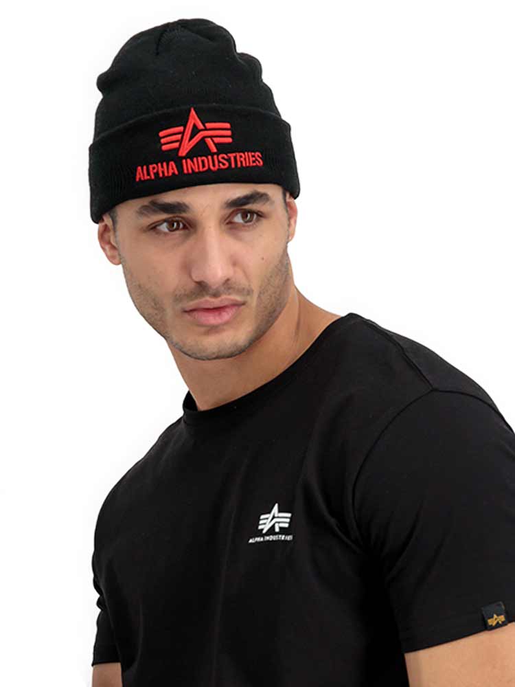 Alpha Industries 3D Beanie schwarz-rot
