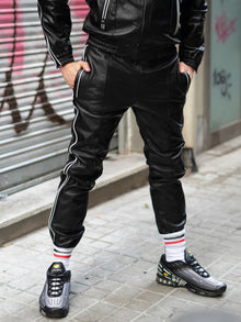 BOXER Leder Sports Pants BERLIN 10 schwarz-weiß