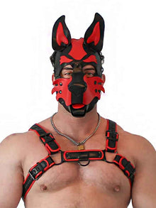 BRUTUS Pup Hood Veganleder rot-schwarz