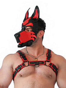 BRUTUS Pup Hood Veganleder rot-schwarz