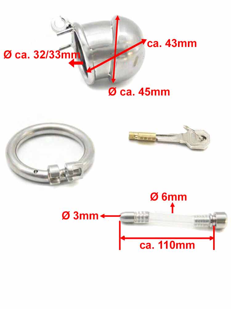 Edelstahl Keuschheitskäfig PIPE SHORT + DILATATOR