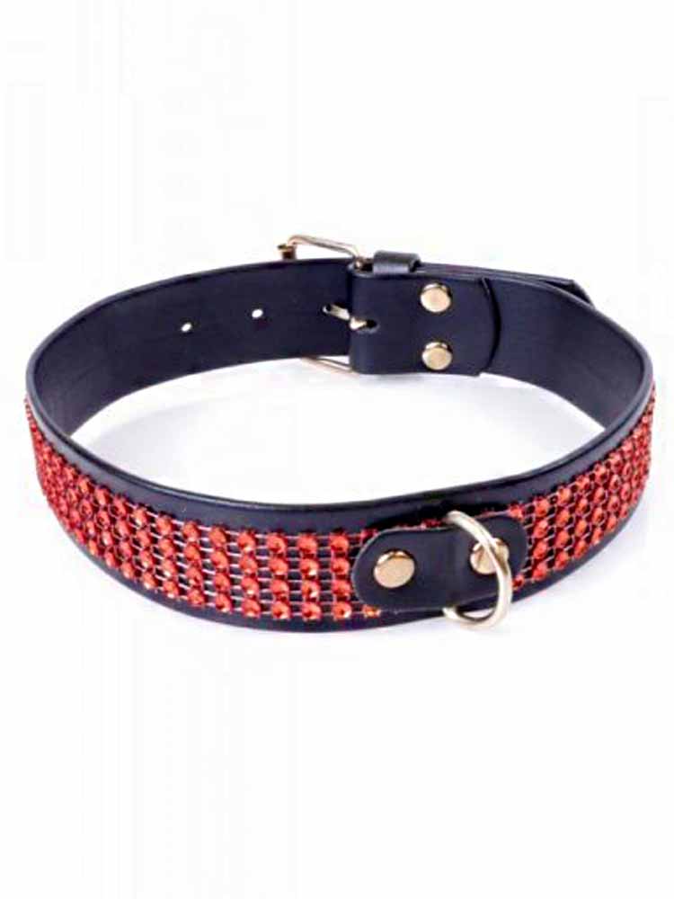 Fetisch Halsband Kristall breit rot