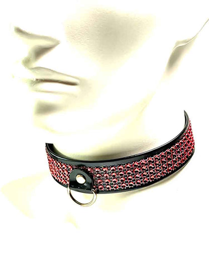 Fetisch Halsband Kristall breit rot