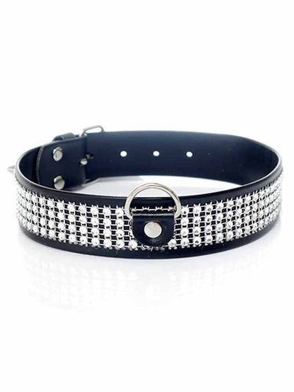 Fetisch Halsband Kristall breit silber