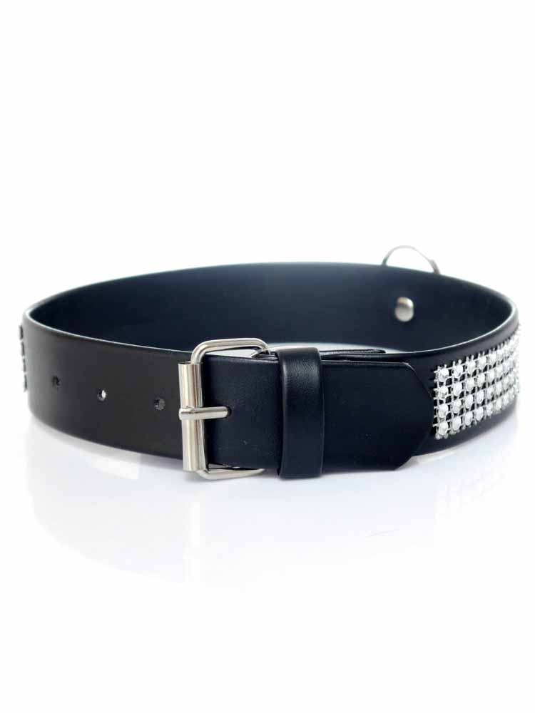 Fetisch Halsband Kristall breit silber