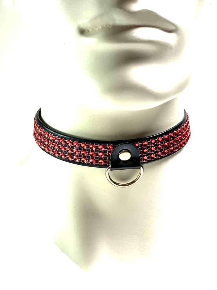 Fetisch Halsband Kristall schmal rot