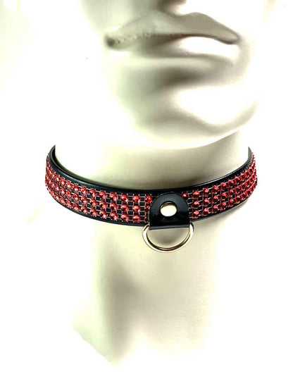 Fetisch Halsband Kristall schmal rot