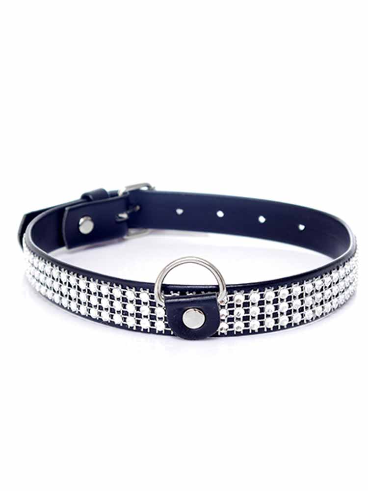 Fetisch Halsband Kristall schmal silber