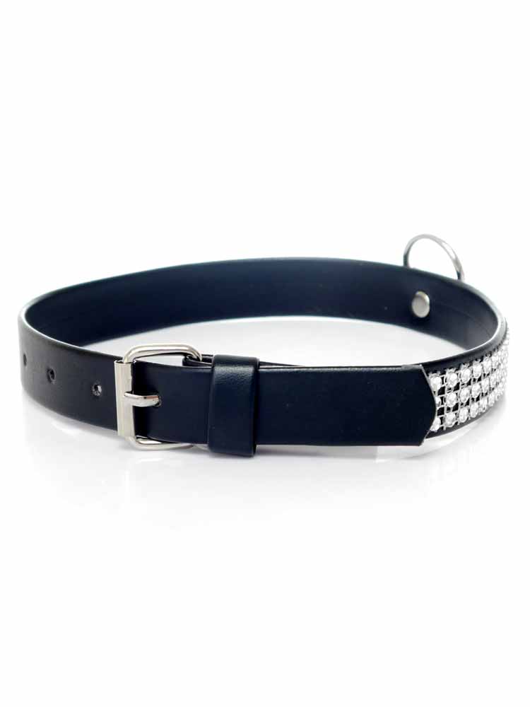 Fetisch Halsband Kristall schmal silber