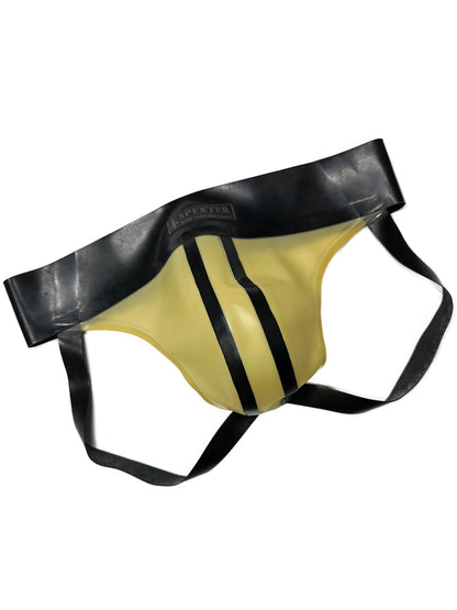 Gummi-Jock-Strap SPEXTER - transparent, schwarzer Bund - 2 Streifen