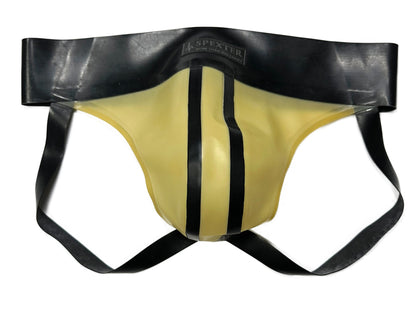 Gummi-Jock-Strap SPEXTER - transparent, schwarzer Bund - 2 Streifen
