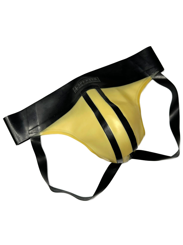 Gummi-Jock-Strap SPEXTER - transparent, schwarzer Bund - 2 Streifen