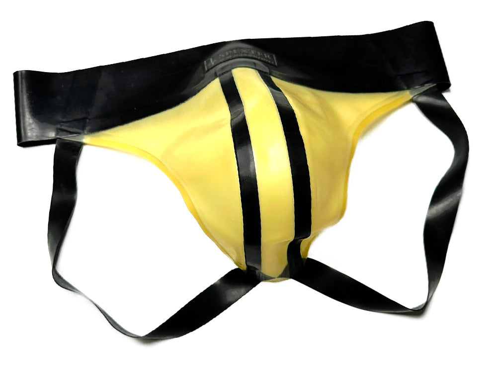Gummi-Jock-Strap SPEXTER - transparent, schwarzer Bund - 2 Streifen