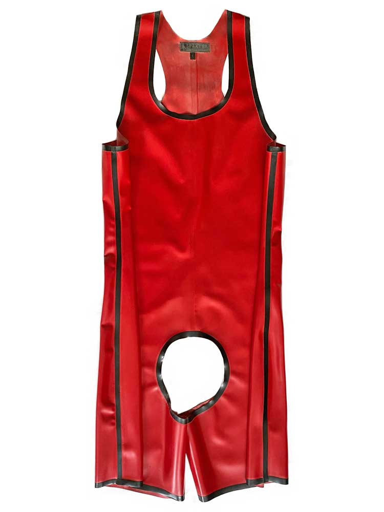 SPEXTER Rubber Trägeranzug offen rot - schwarz