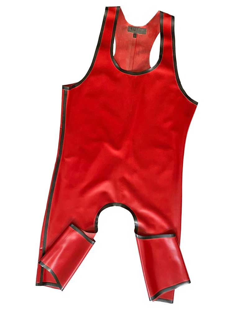 SPEXTER Rubber Trägeranzug offen rot - schwarz