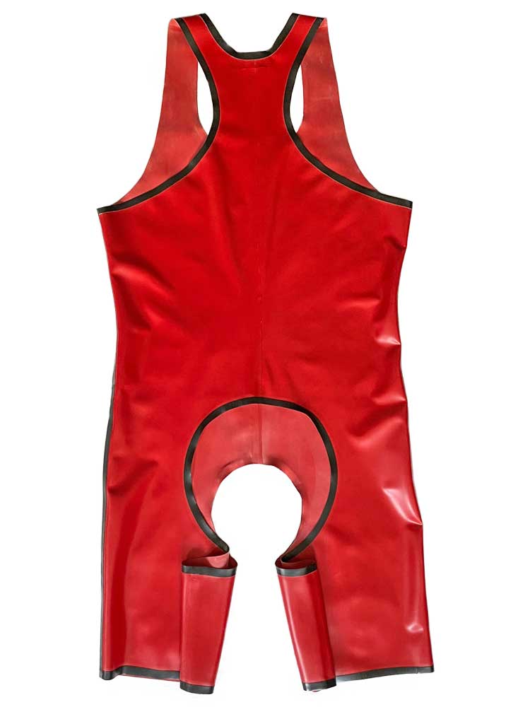 SPEXTER Rubber Trägeranzug offen rot - schwarz