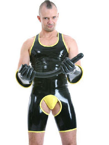 SPEXTER Rubber Trägeranzug offen schwarz - gelb