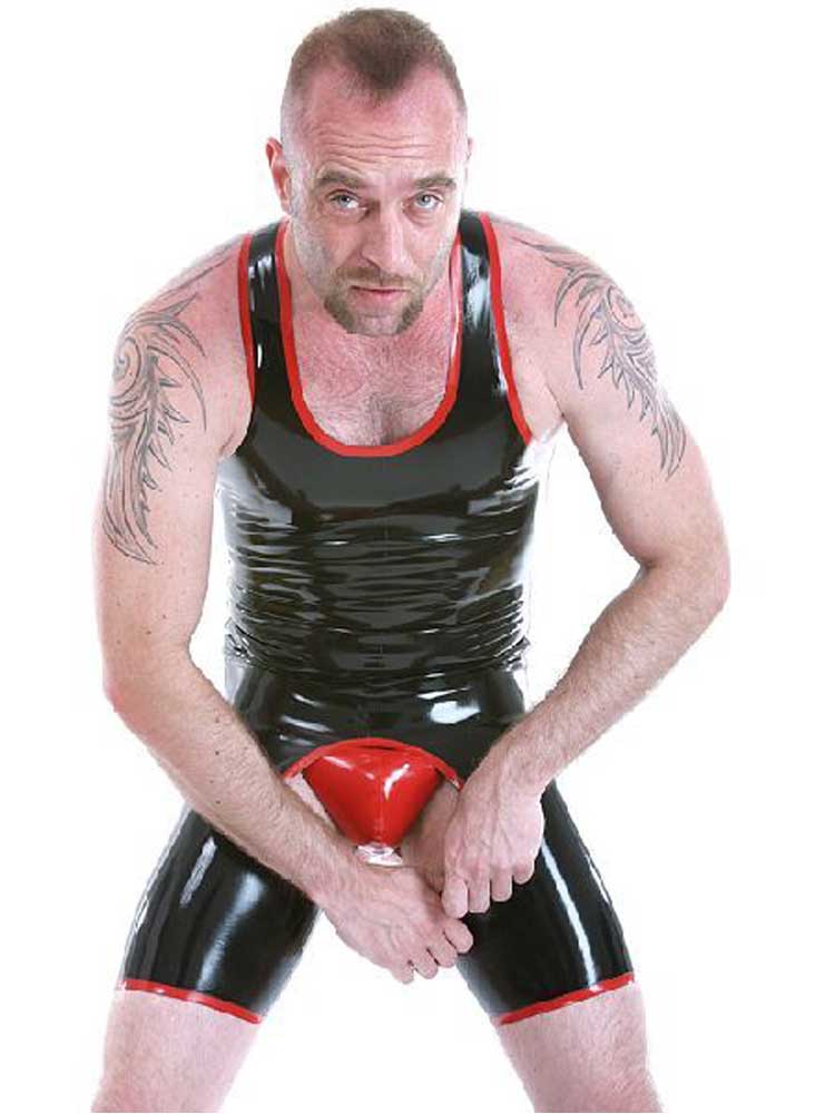 SPEXTER Rubber Trägeranzug offen schwarz - rot