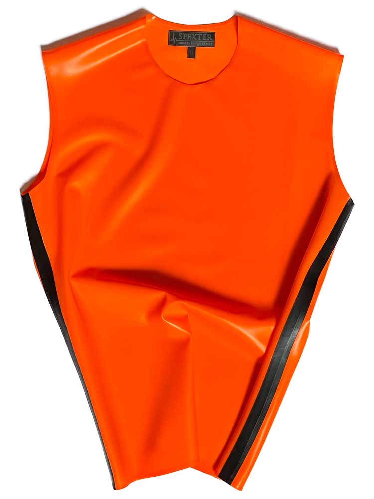 SPEXTER Rubber T-Shirt ohne Arm orange - schwarze Streifen