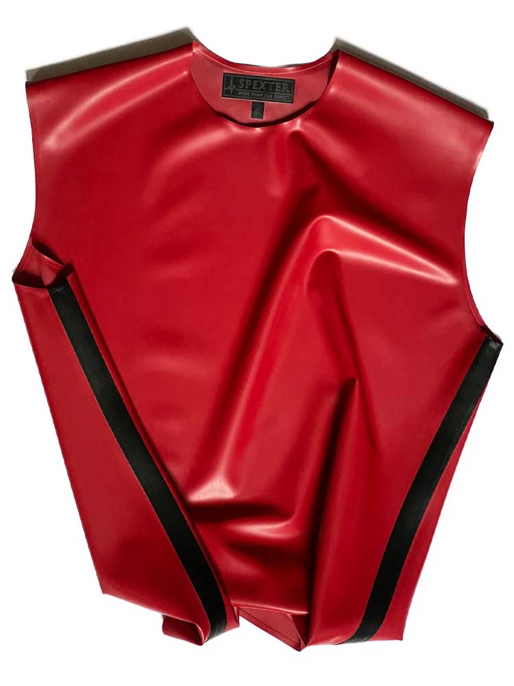 SPEXTER Rubber T-Shirt ohne Arm rot - schwarze Streifen