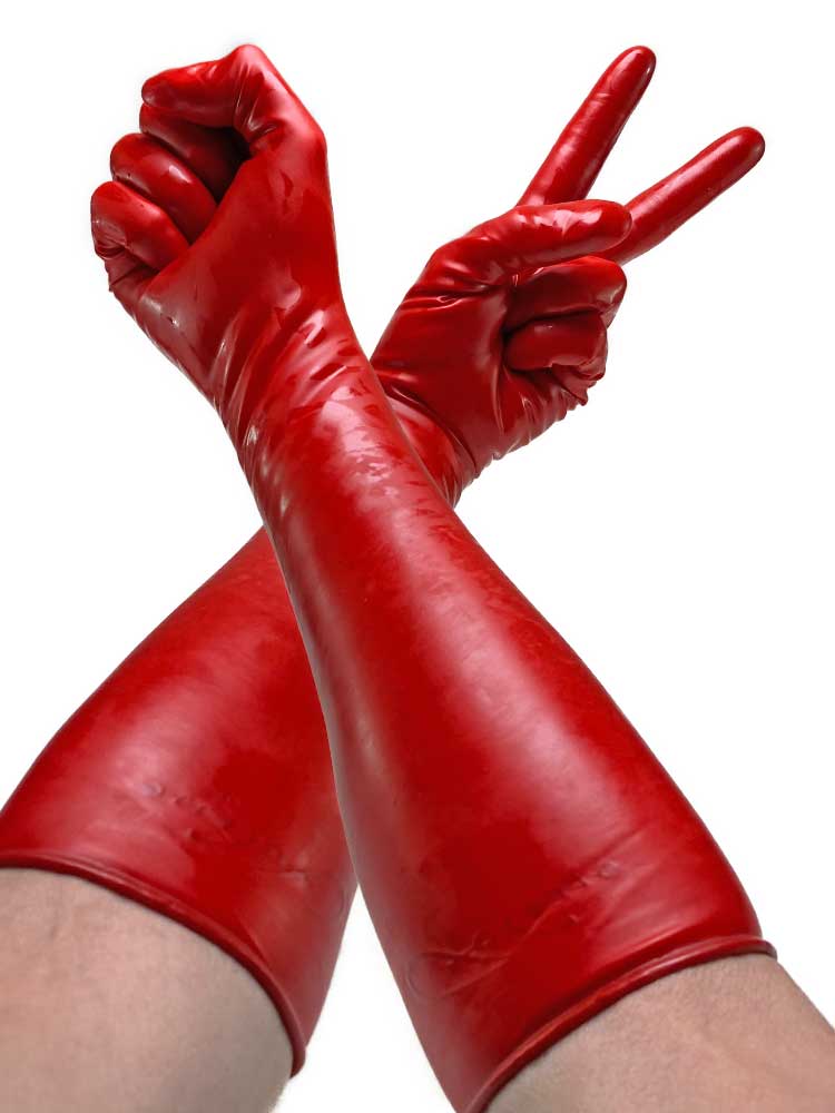 Gummi-Handschuhe Ellbogenlang 0.4mm ROT
