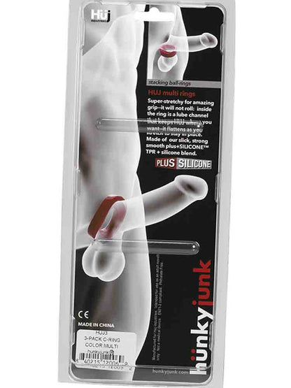 HUNKYJUNK Ballring-Cockring 3er Set rot-schwarz