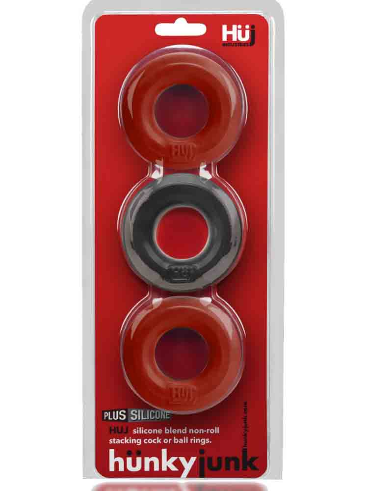 HUNKYJUNK Ballring-Cockring 3er Set rot-schwarz