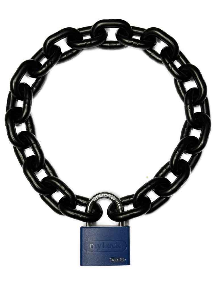 Stahlkette 8mm schwarz mit ABUS-Schloss blau